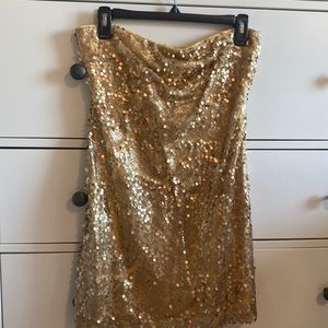 Gold strapless sequin dress